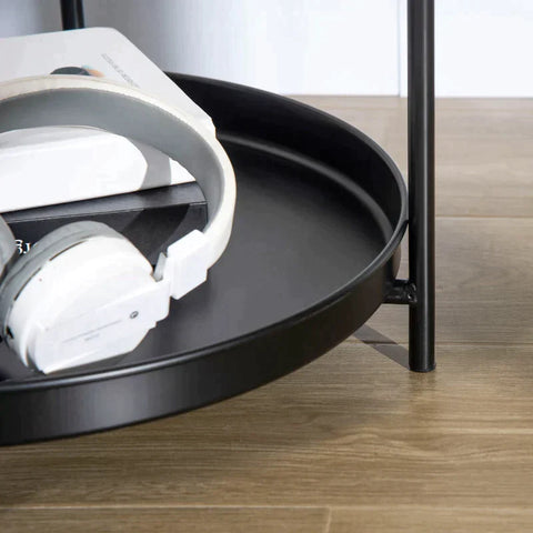 Rootz Side Table - Industrial Design - 2-in-1 Function Incl. Tray - Steel Pipe - Chipboard - Black + Natural - 43.5L x 42.5W x 60H cm