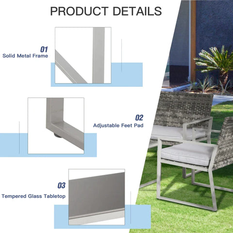 Rootz Garden Furniture Set - 4pc Rattan Furniture - Single Sofa Arm Chairs - Bench With Cushions - Coffee Table - Garden Furniture - Backyard Seating - Stylish And Comfort - Grey