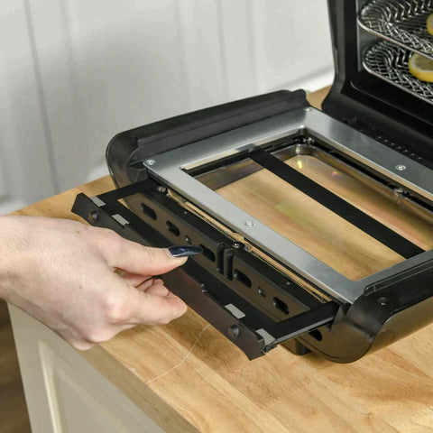 Rootz Air Fryer - Hot Air Fryer - Oven Grid - Roasting And Frying Drum - Chicken Fork - 1800w With 8 Menus - Steel - Glass - Black - 32 x 35.6 x 37.9 cm