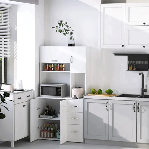 Rootz Kitchen Cabinet - Storage Cabinet - Sideboard With 3 Drawers - Tall Cabinet With Adjustable Shelves - Chest Of Drawers - White