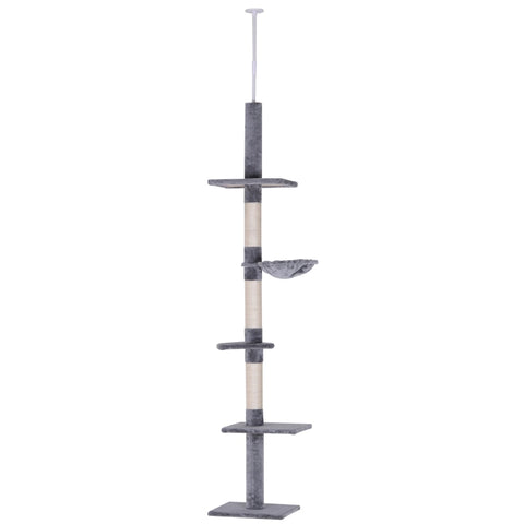 Rootz Cat Tree - Scratching Post - Cat Scratching Post - Cat Climbing Tree - Climbing Tree Tower - Cat Tower - High Height Adjustable - Gray - 40 x 34 x 230-260 cm