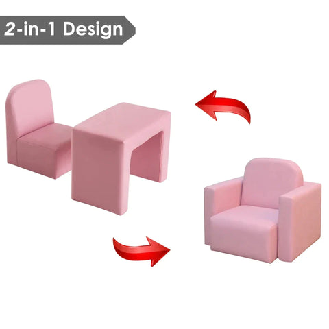 Rootz Children's Sofa - 2-in-1 Children's Sofa Table And Chair Set - Children's Armchair - Mini Sofa - Mini Armchair - Pink