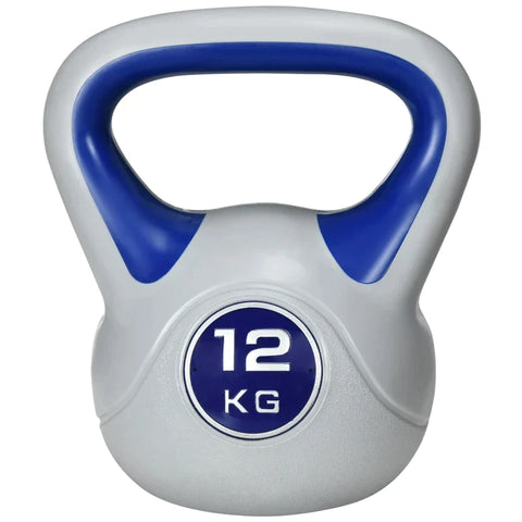 Rootz Kettlebell - 12 Kg - Flat Bottom - Large Handle - Plastic Coating - Blue - 24 x 17 x 28 cm