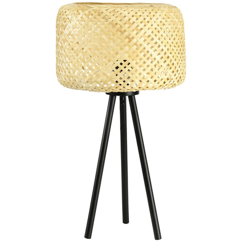 Rootz Table Lamp - Bedside Lamp - Desk Lamp - Boho Style Table Lamp - Bamboo/Metal - Natural/Black - 28cm x 28cm x 53cm