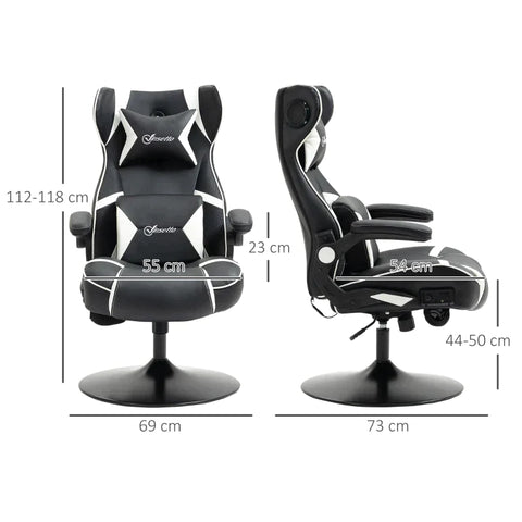 Rootz Gaming Chair - Geïntegreerde Speakers - Kantelbare Rugleuning - Zwart + Wit - 69 x 73 x 118cm
