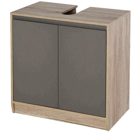 Rootz Cabinet - Washbasin Cabinet - Bathroom Cabinet - Bathroom Furniture - 2 Doors Cabinet - Gray/Oak - 60 x 30 x 59.8 cm