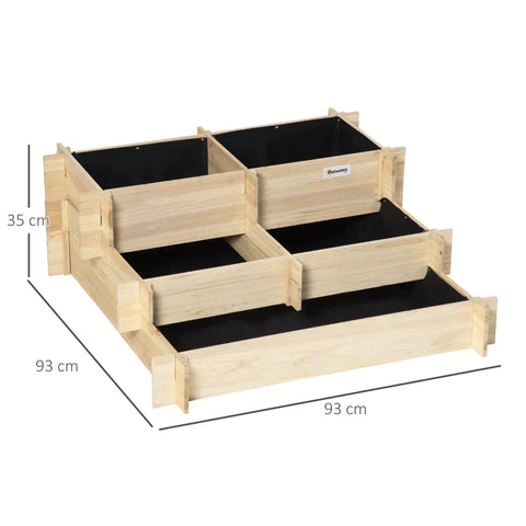 Rootz Raised Bed - 3-tier Garden Bed - Plant Bed - Herb Bed - Flower Ladder For Balcony Garden - Natural Wood - 93 x 93 x 35 cm