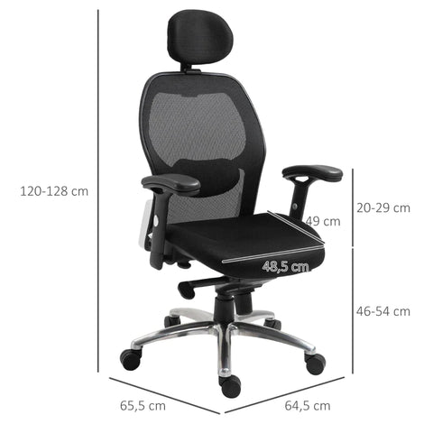 Rootz Office Chair - Desk Chair - Computer Chair - Home Office Chair - Black - 64.5 x 65.5 x 120-128 cm