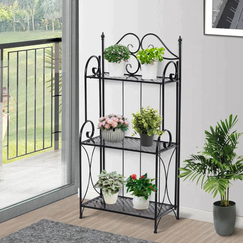 Rootz Plant Shelf - Garden Shelf - Flower Shelf - Flower Stairs With 3 Shelves - Black - 56 x 30 x 114 cm