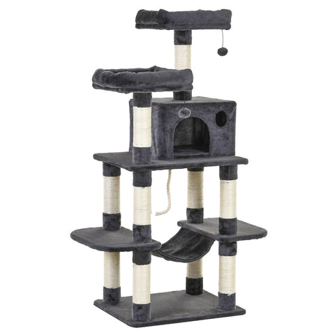 Rootz Cat Tree - Cat House - Climbing Tree With Hammock - Cat Play Tower - Dark Gray - 60 x 48 x 144 cm