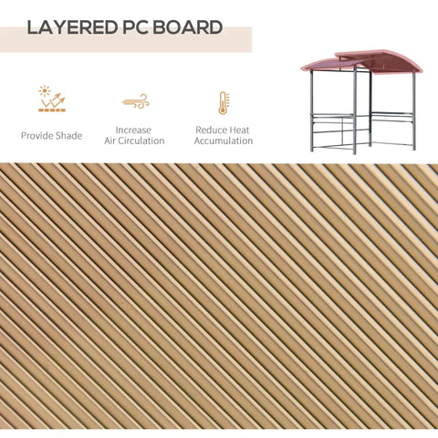 Rootz Grill Pavilion - BBQ Pavilion - Flame Protection Roof - 2 Shelves - Steel - Dark Grey - 240 x 150 x 230 cm