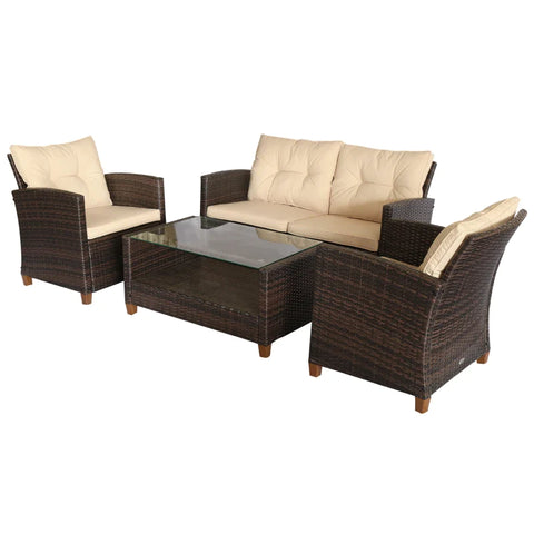 Rootz Garden Furniture Set - 4 Pieces - 3 Sofas - Side Table - Seat Cushion - Aluminum Frame - Artificial Rattan - Beige - 124L x 68W x 76H cm