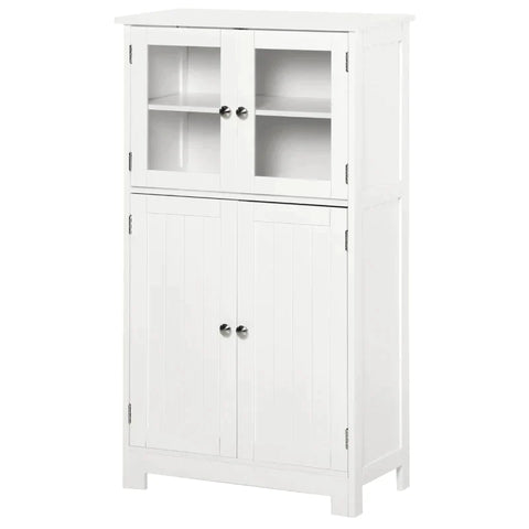 Rootz Bathroom Cabinet - Compact Bathroom Cabinet - Storage Cabinet - 2 Storage - Glass Doors - Shelf - Protective Coating - White - 60 x 30 x 108.5 cm