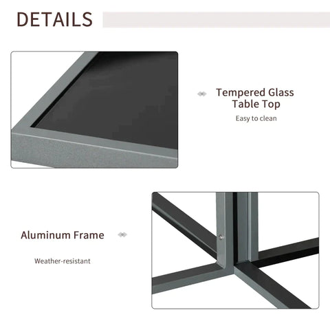 Rootz Garden Table Set - Garden Furniture - Chairs - Stools - Table - Dining Table - Polyester - Grey - 126 x 126 x 72 cm