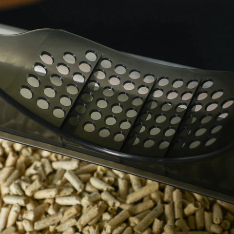 Rootz Hooded Cat Litter Tray with Scoop - Cat Litter Box with Drawer Pan - Handle - Deodorants - Hut Design - Front Entrance - Grey - 47 x 45 x 42cm