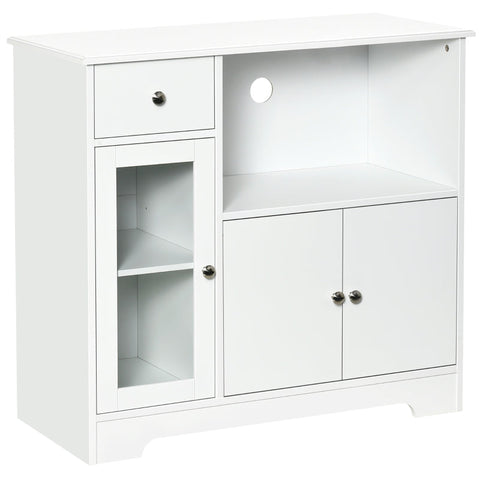 Rootz Microwave Oven Cabinet - Kitchen Cabinet - Cabinet - Storage Cabinet - With 2 Cabinets And Drawer - White - 90 x 40 x 82 cm