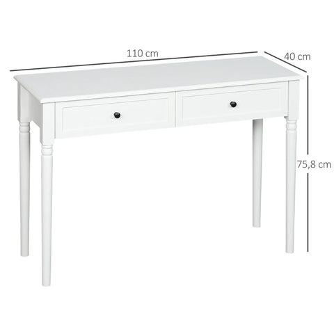 Rootz Console Table with 2 Drawers - Hallway Table - High Side Table - White - 110cm x 40cm x 75.8cm