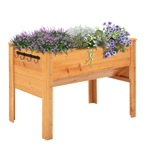 Rootz Verhoogd Bed - Hout Verhoogd Bed - Kruidenbed - Planter Met Afvoergat Haak - Bloembak Met Voeten - Massief Hout - Naturel - 124 x 60 x 81 cm