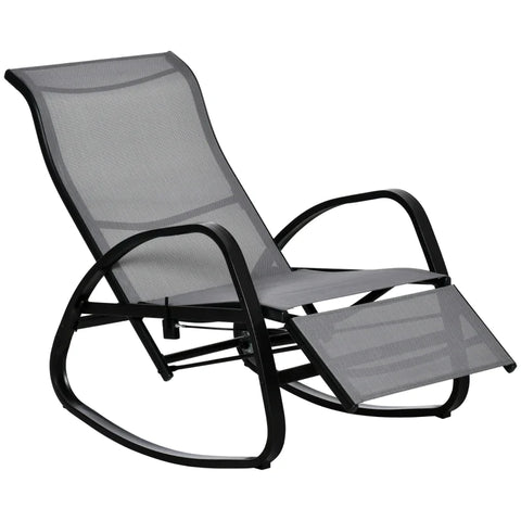 Rootz Rocking Chair - Rocking Lounger With Backrest - Footrest - Adjustable - Garden Lounger - Swing Lounger - Can Hold Up To 160 Kg - Textline - Gray - 90 x 64 x 96.5 cm