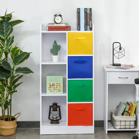 Rootz Bookcase - 3 Fabric Boxes - Standing Cabinet - Filing Cabinet - Multi-purpose Cabinet - Chipboard - Non-woven Fabric - Green - 62.5 x 30 x 128 cm