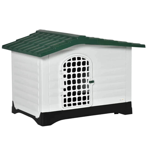 Rootz hondenkennel - hondenhok - hondenaccessoires - dierbenodigdheden met dak - luikpoort - schuilplaats voor middelgrote honden - luchtcirculatie - groen/zwart/wit - 111 x 84 x 80 cm