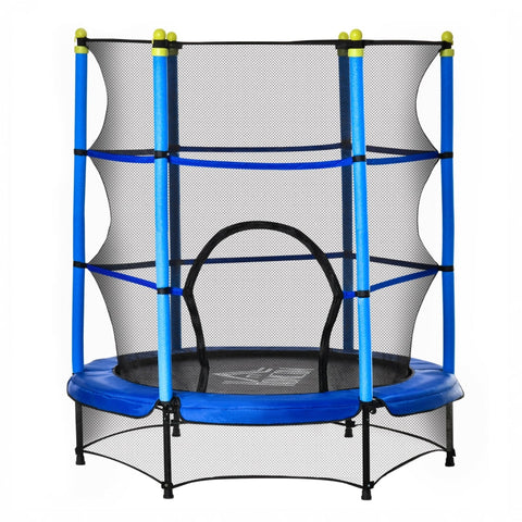 Rootz Trampoline Voor Kinderen - Fitness Trampoline Met Veiligheidsnet - Randafdekking - Rubberen Touw - Binnen - Buiten - Springen - Tuin Trampoline - Staal - Blauw
