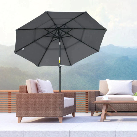 Rootz Patio Umbrella - Parasol Patio Umbrella - Market Umbrella - 8 Rib - Garden Umbrella - With Sun Protection - Dark Gray/Black