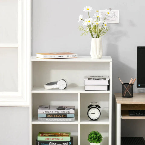 Rootz Bookcase - Modern Bookshelf - Bookcase with 6 Compartments - Home - Office - Living Room - White - 60 cm x 30 cm x 103.3 cm