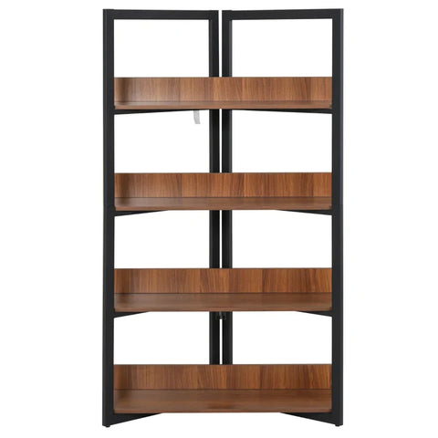 Rootz Bookcase - 4-Layer Design Living Room Shelving Unit - Standing Shelving Unit - Toy Rack with Anti-Tip Devic - Melamine Surface - Black+Walnut - 90x39x160cm