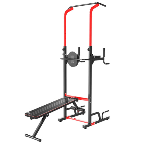Rootz Power Tower Dip Station – Power Tower Station – Klimmzugstange – Fitnessgeräte – Schwarz/Rot – 94 x 174 x 180–230 cm