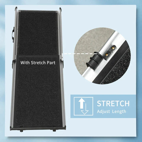 Rootz Pet Ramp - Portable Folding Pet Ramp - Non-slip Ramp - Dog Ramp - For Cars - With One Carry Handle - Black - 183L x 42W x 6.5H cm