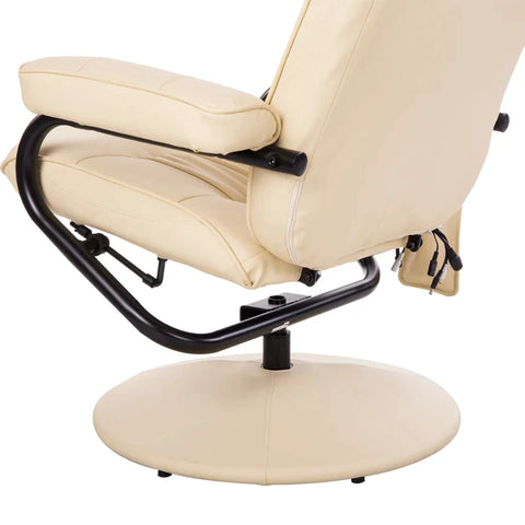 Rootz Relaxstoel - Massagestoel - Relaxligstoel Met Ligfunctie - TV-Stoel Met Massagefunctie - Inclusief Kruk - Imitatieleer - Creme Wit - 77 x 84 x 95 cm