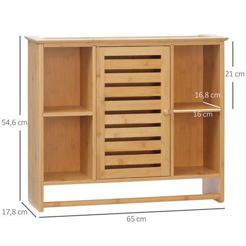 Rootz Bathroom Cabinet - Bamboo Bathroom Cabinet - Bathroom Shelf - Bathroom Storage Cabinet - 4 Shelves 1 Cabinet - Louvered Doors - Bamboo - Natural - 65cm x 17.8cm x 54.6cm