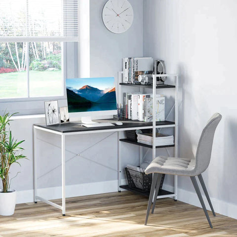 Rootz Desk - Computer Table - Computer Workstation - Office Table - With Shelf - Study Table - White/Black - 120x64x121cm