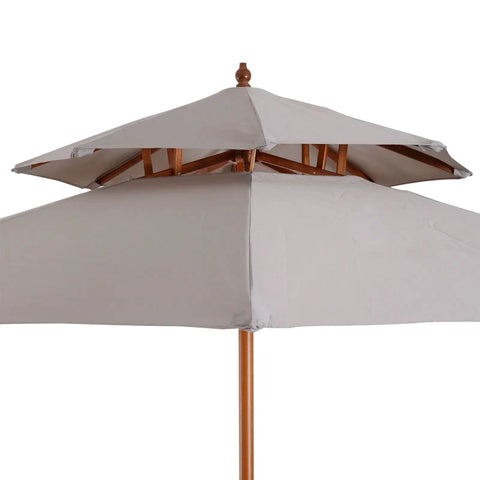 Rootz Double Canopy Parasol - Garden Parasol - Wooden Parasol - Wooden Balcony Parasol - Parasol - Grey - Ø265x H264 CM