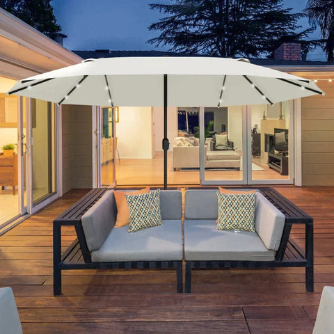 Rootz Double Sided Parasol - Parasol - Sun Umbrella - With LED Solar Lights - Cream White - 440 x 260 cm