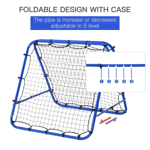 Rootz Football Rebounder Net - Kickback Goal Rebound Wall Net - Rebound On Both Sides - Adjustable - Steel - Blue - 100 x 95 x 90 cm