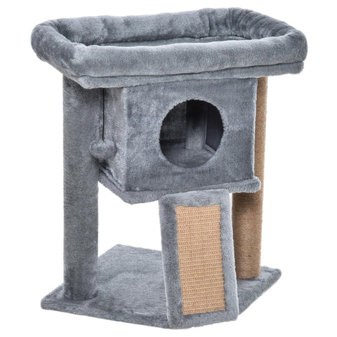 Rootz Cat Tree - Cat Tree with Jute Scratch Mat - Hanging Ball - Scratcher Board - Cat Furniture with Door Hole - Pet Furniture - Light Grey - 40 x 40 x 57 cm