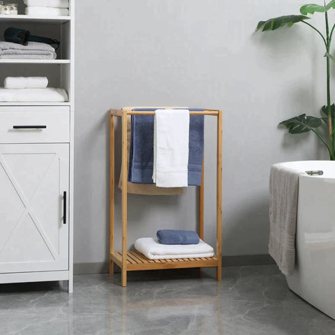 Rootz Towel Rack - Free Standing Towel Rack - With Bottom Shelf - 1 Shelf, 3 Towel Rails - Nature - 51cm x 31cm x 85cm