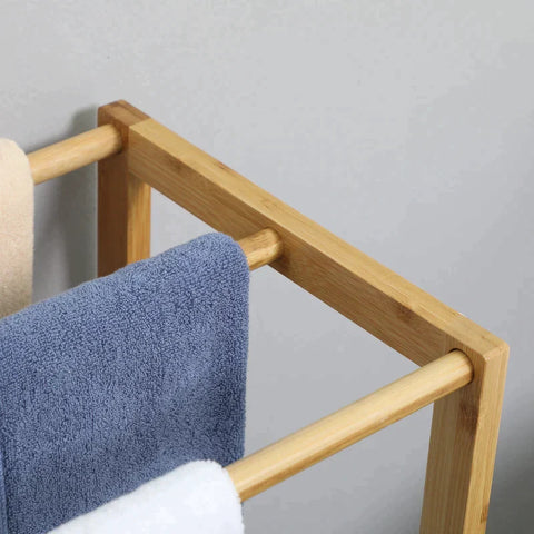 Rootz Towel Rack - Free Standing Towel Rack - With Bottom Shelf - 1 Shelf, 3 Towel Rails - Nature - 51cm x 31cm x 85cm
