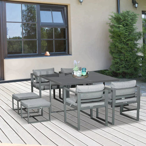 Rootz Garden Table Set - Garden Furniture - Chairs - Stools - Table - Dining Table - Polyester - Grey - 126 x 126 x 72 cm