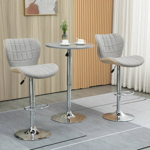 Rootz Bar Stool - Retro Design - Set Of 2 - Height-adjustable - Linen Look - Light Gray + Cream - 47.5L x 57W x 112H cm