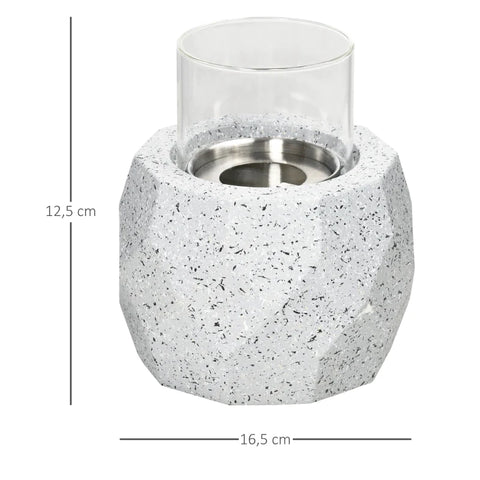 Rootz Table Fireplace In Stone Look - Wind Protection - Fire Pit With Combustion Chamber - Lantern - Gray - 16.5L x 16.5W x 12.5H cm