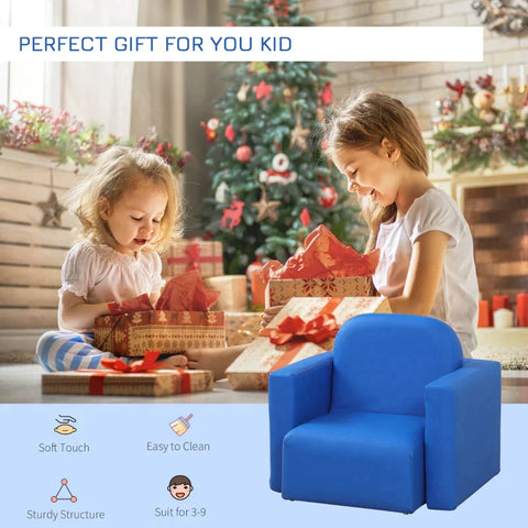 Rootz 2-in-1 Children's Sofa - Table And Chair Set - Multifunctional For Children - Children's Couch - Children's Armchair - Mini Sofa - Blue