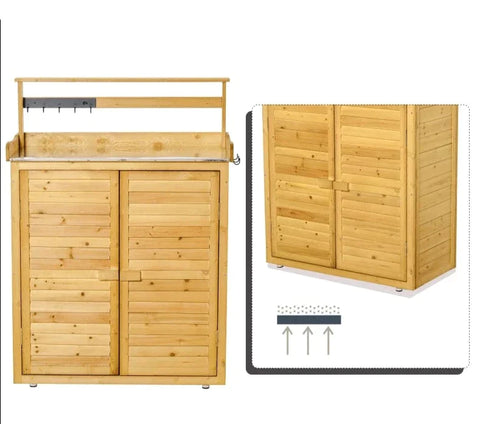 Rootz Tuinkast - Plantentafel Met Onderkast - Apparatenkast Met Werkblad - 3 Vakken - Tuintafel - 2 Deuren - Geel - 87 x 45 x 120 cm