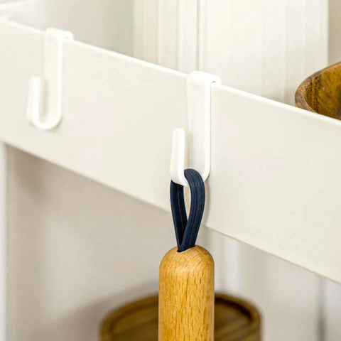 Rootz Kitchen Trolley - Serving Trolley - Kitchen Cart - With 4 Shelves - 3 Flexible Hooks - 4 Casters - White - 40cm x 19cm x 90cm