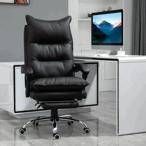 Rootz Bureaustoel - Bureaustoel - Draaistoel - Voetsteun - In hoogte verstelbaar - Kunstleer - Zwart - 66 x 72 x 122-130 cm