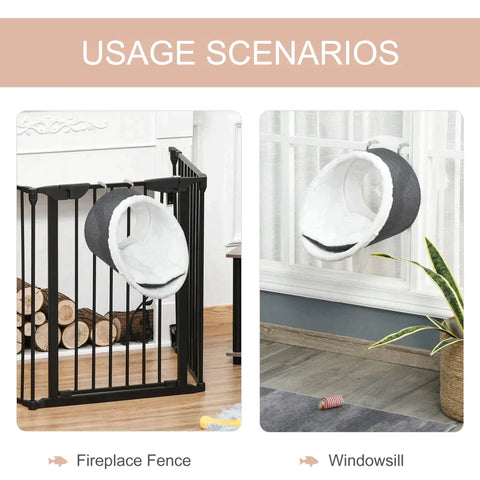 Rootz Cat Cave - Cat Hanging Cave - Cat Bed - Cat Perch Hanging Kitten House - Comfortabel Verwijderbaar Flanellen Tapijt - Donkergrijs/Wit - 48 x 35 x 35cm