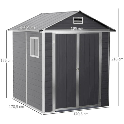 Rootz Garden Shed - Tool Shed With Window - Aluminum - Tool Shed With Lock Key - Grey - 186 x 183.5 x 218 cm