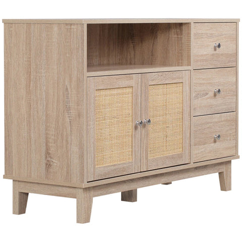 Rootz Sideboard mit Wiener Geflecht – Küchenschrank – 1 Schrank – 3 Schubladen – Natur – 110 cm x 40 cm x 76 cm